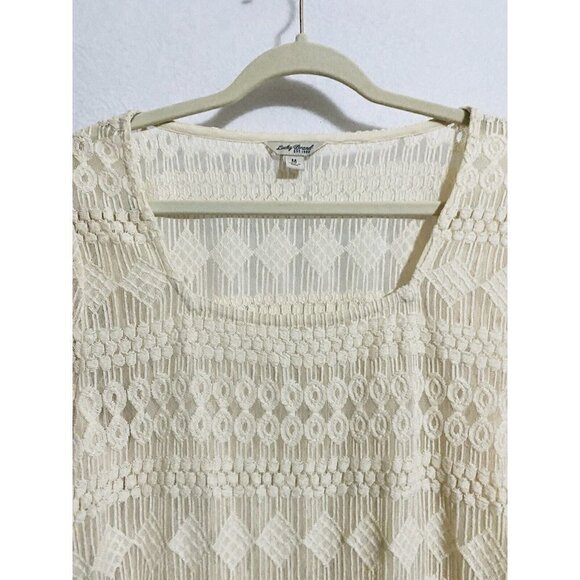 Lucky Brand Womens Medium Embroidered Tribal Print Sheer Top 3/4 Sleeve Ivory - Picture 3 of 6